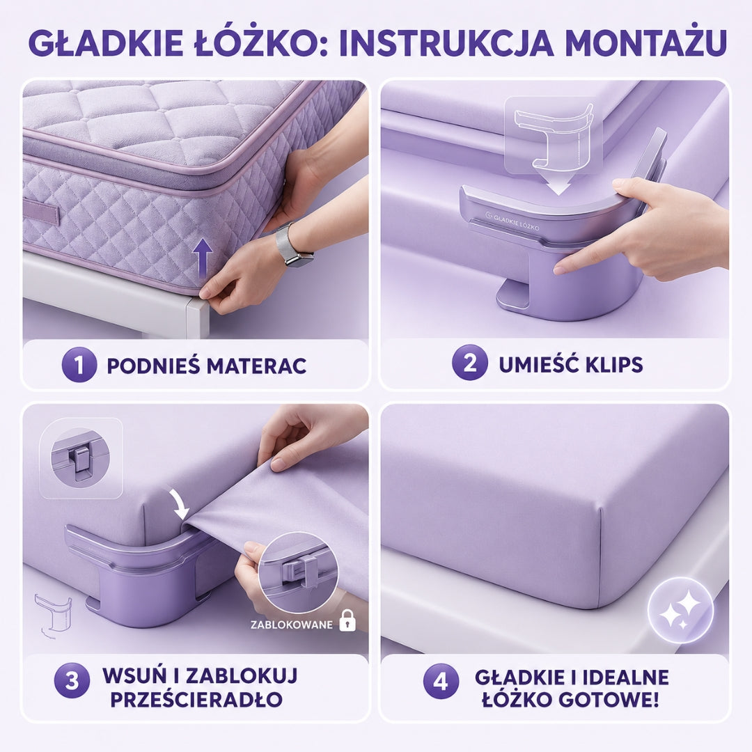 Gładkie-Łóżko™ — Uniwersalne klipsy mocujące