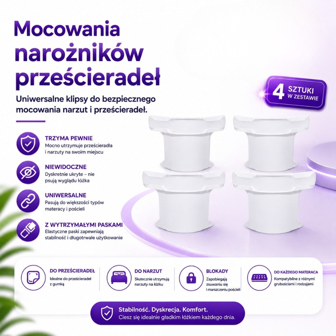 Gładkie-Łóżko™ — Uniwersalne klipsy mocujące